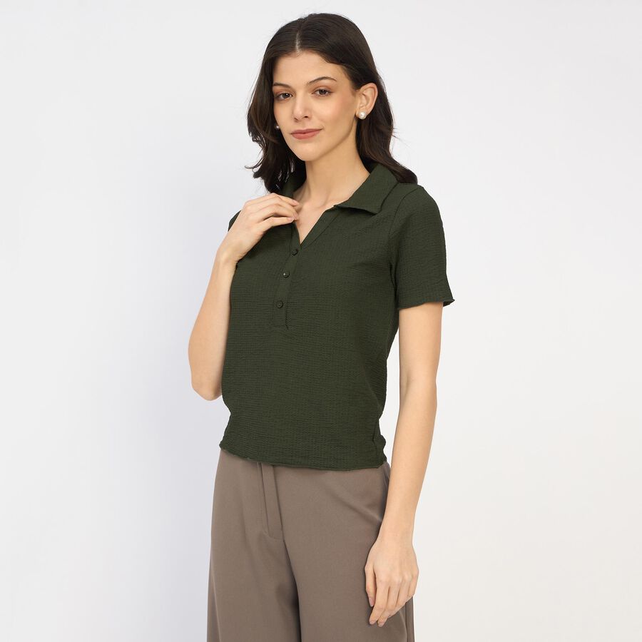 Ladies' Polo T-Shirt, गहरा हरा, large