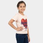 Girls Pink Round Neck Regular T-Shirt, हल्का गुलाबी, small