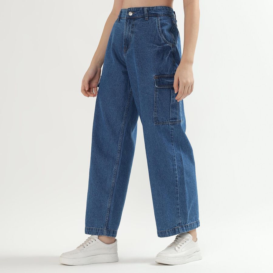 Ladies' 100% Cotton Denim Jeans, मध्यम नीला, large image number null