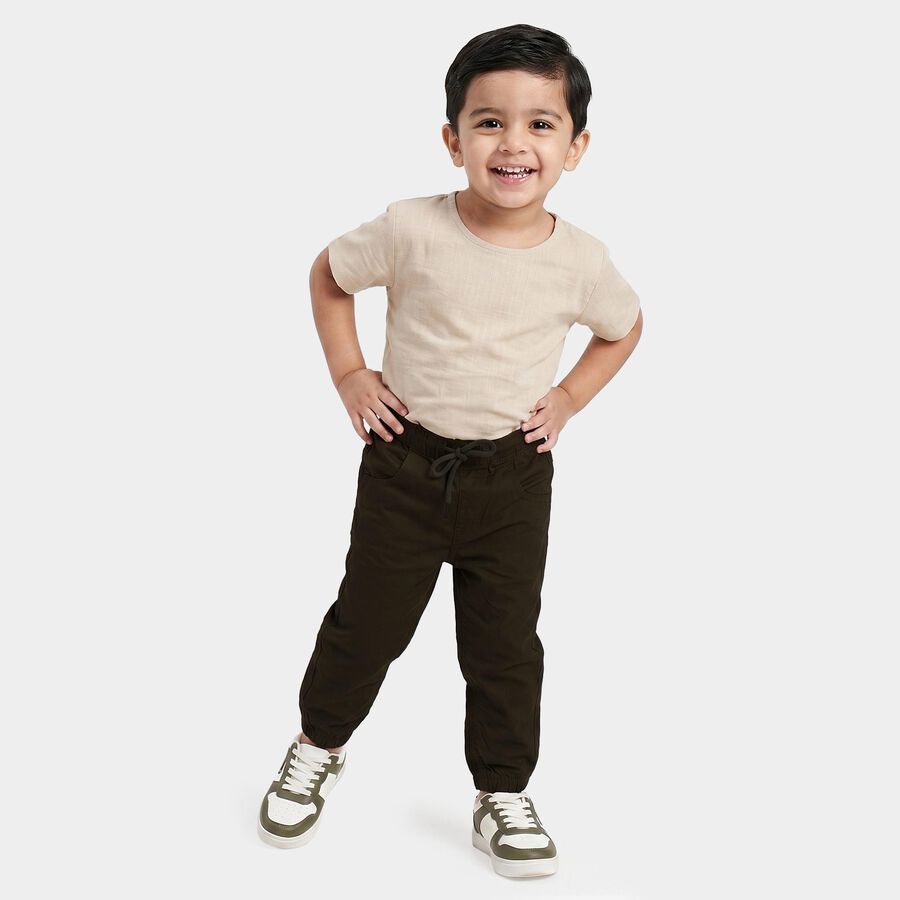 Boys Olive Green Regular Fit Jogger Trousers, ओलिव, large