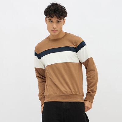 Men's Warm Caramel Crew Neck Casual Sweatshirt