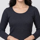 Women's Navy Blue Ribbed Thermal Top, मध्यम नीला, small