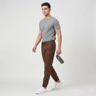 Men's Brown Slim Fit Jogger Trousers, भूरा, small