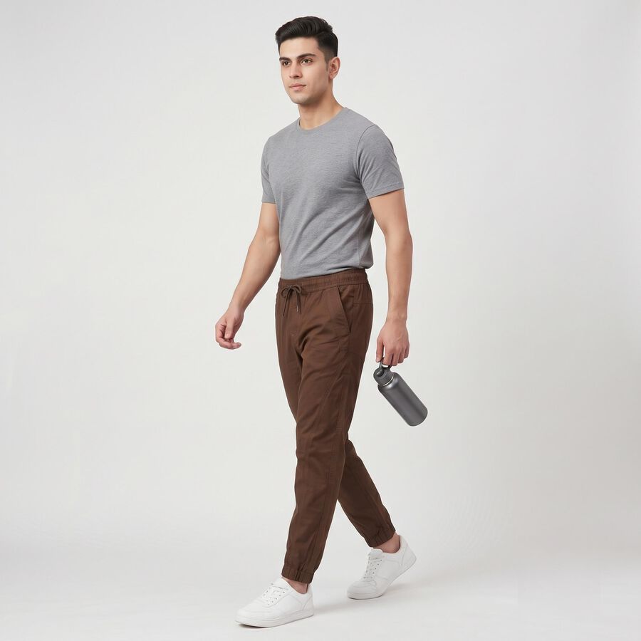 Men's Brown Slim Fit Jogger Trousers, भूरा, large