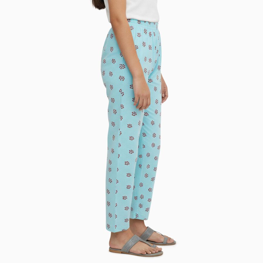 Girls' Light Aqua Blue Printed Elastic Waist Capri, Aqua, large image number null