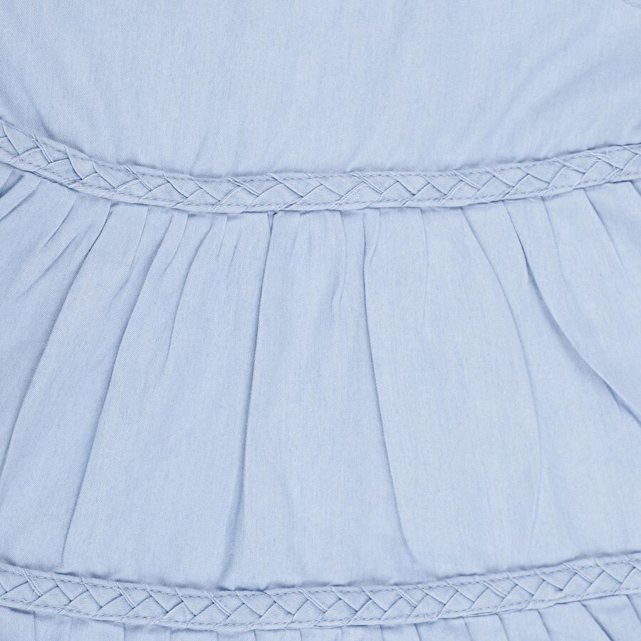 Girls' Light Powder Blue Braided Strap Tiered Frock, हल्का नीला, large image number null