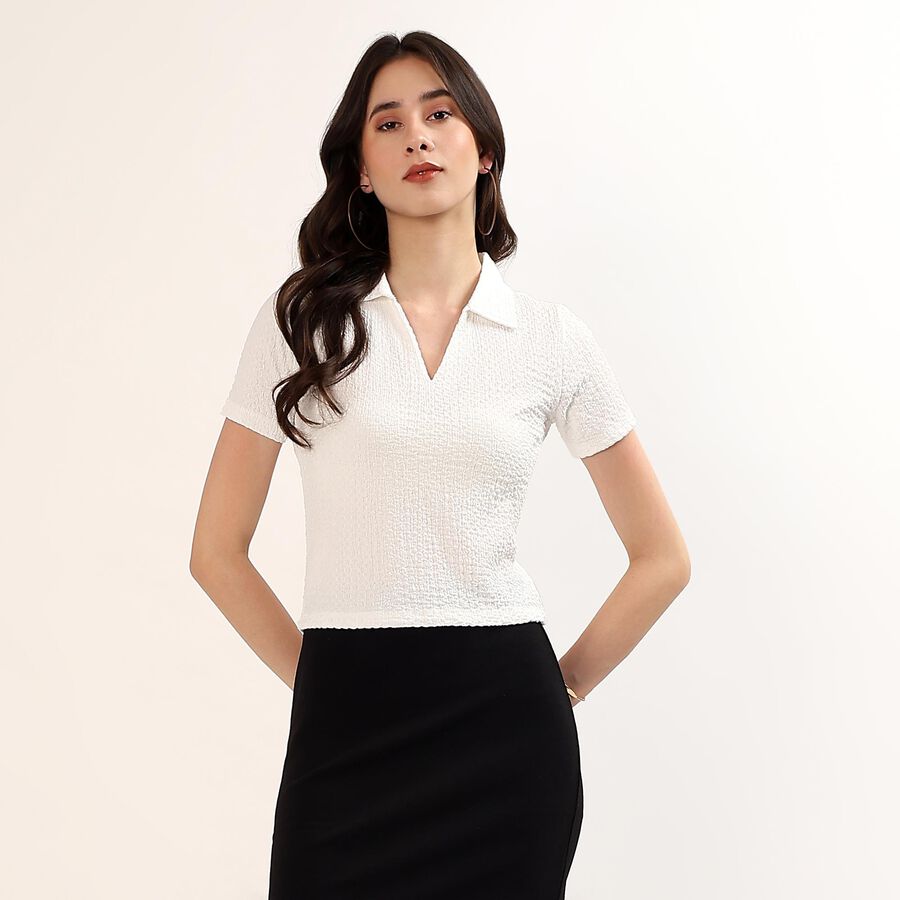 Women's White Polo Neck Preppy Polo T-Shirt, सफ़ेद, large