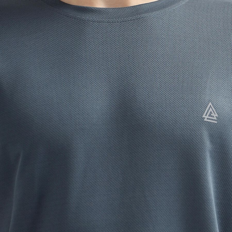 Men's Muted Steel Blue Crew Neck Slim Fit T-Shirt, Mid Blue, large image number null