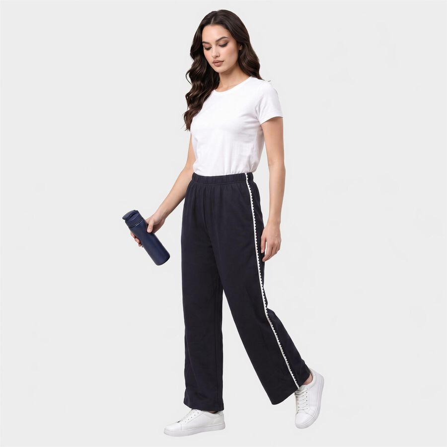 Women's Navy Blue Straight Fit Side-Striped Track Pants, नेवी ब्लू, large