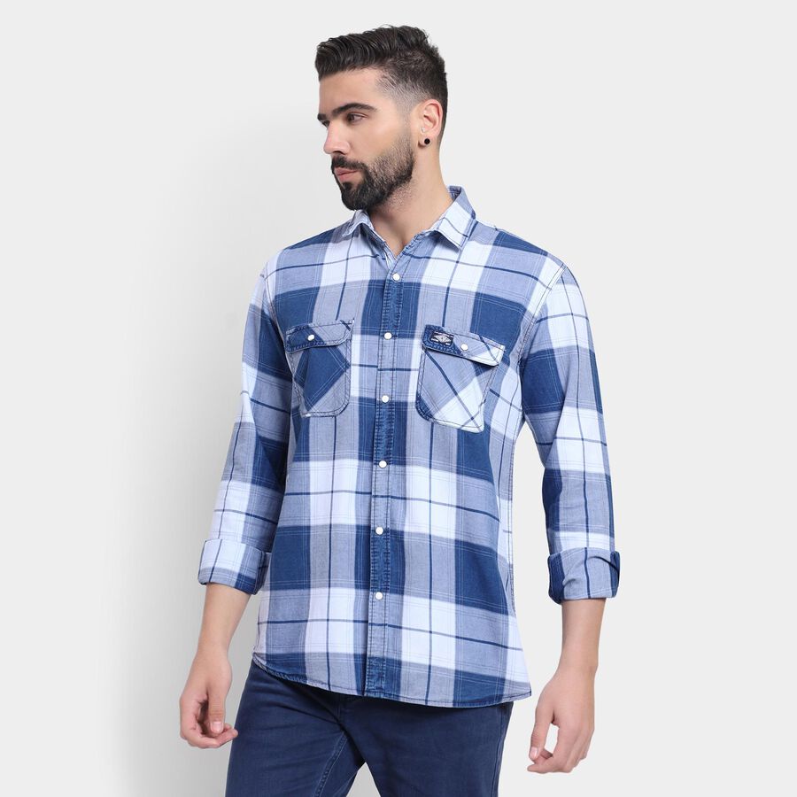 Men's 100% Cotton Casual Shirt , Dark Blue, large image number null