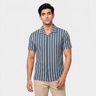 Men's Blue Camp Collar Casual Shirt, Mid Blue, small