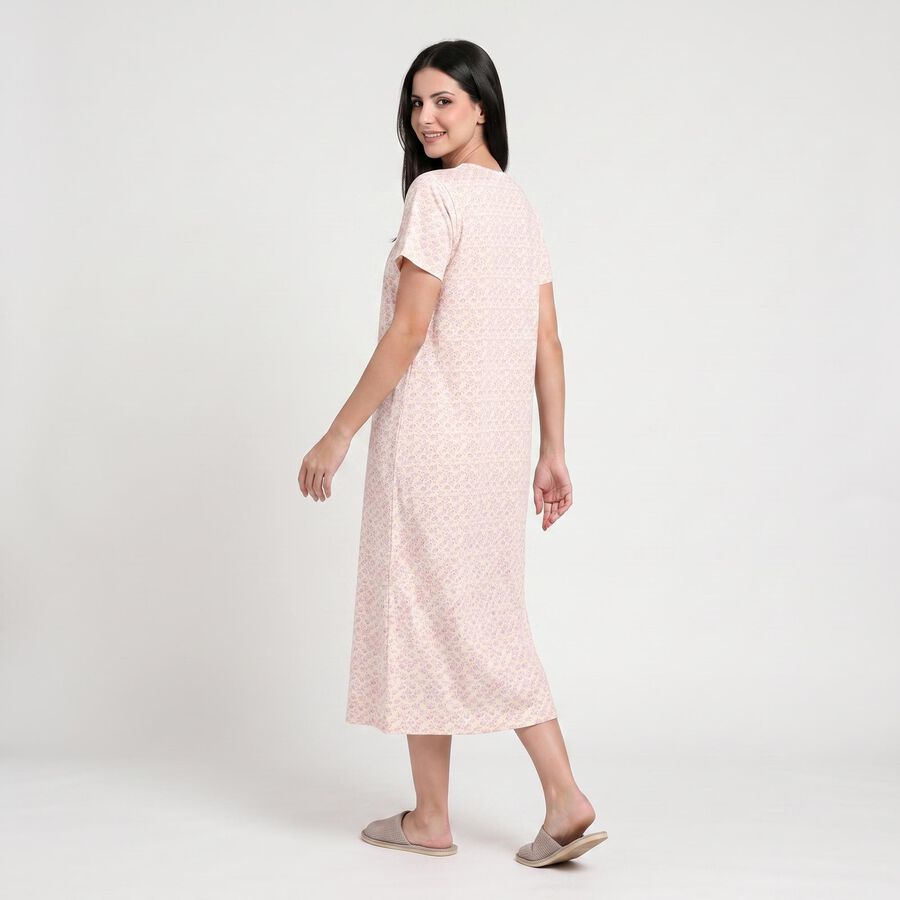 Women's Off White Round Neck A-Line Nighty, ऑफ व्हाइट, large