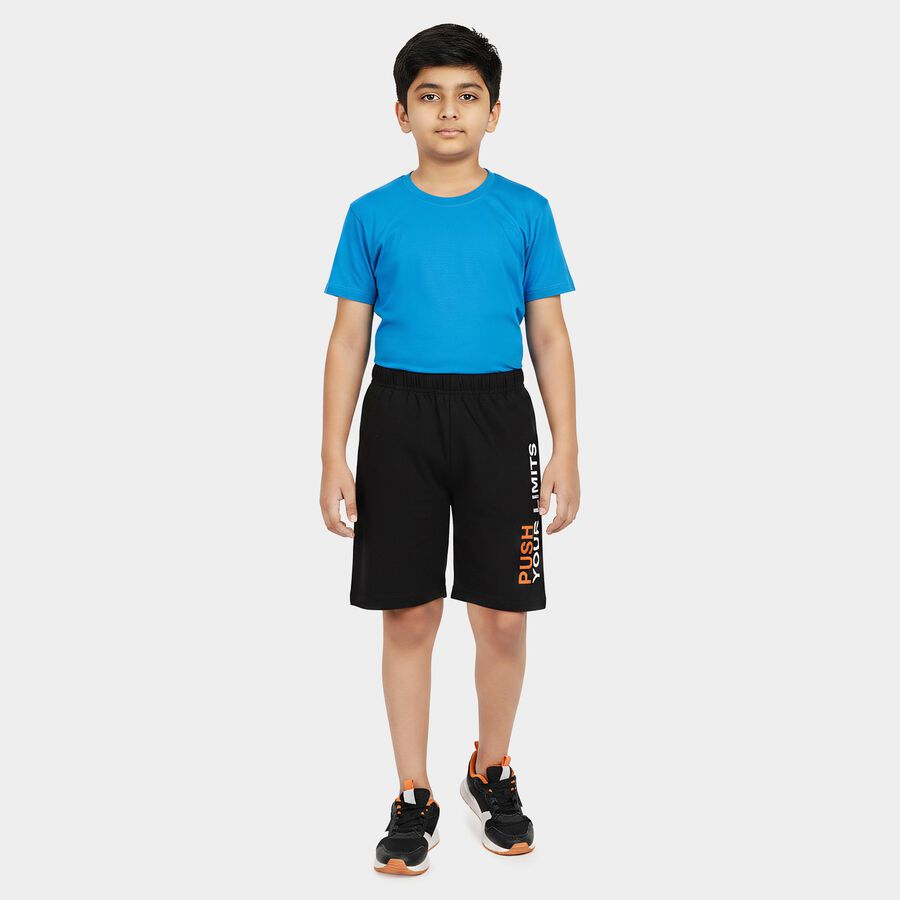 Boys Black Regular Fit Printed Bermuda Shorts, काला, large
