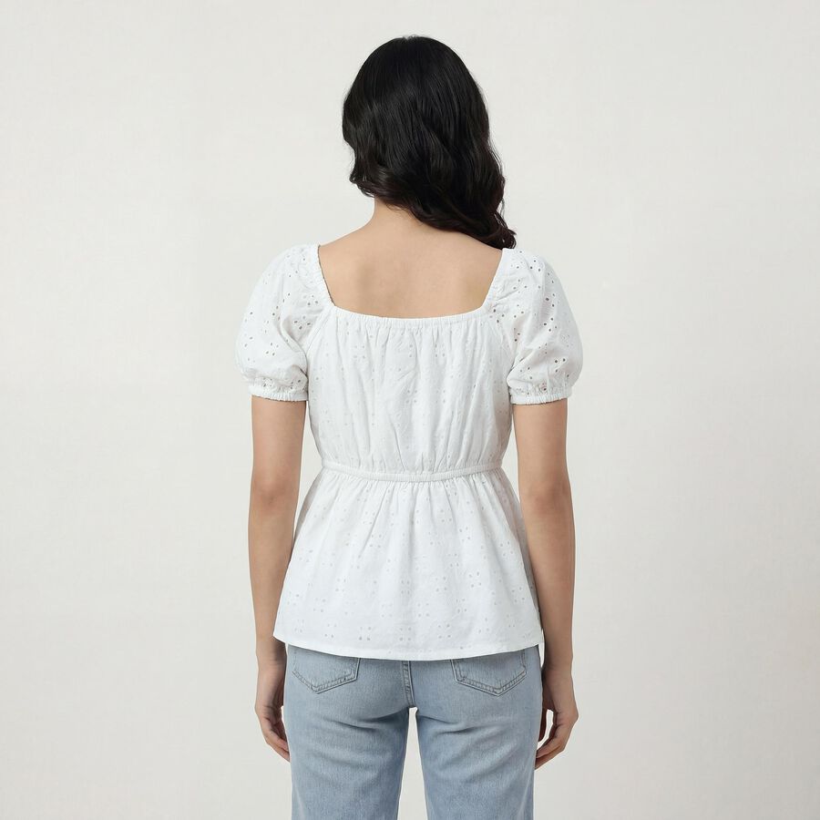 Women's Off-White Round Neck Minimalist Top, ऑफ व्हाइट, large