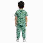 Boys Muted Sage Green Round Neck Cartoon Print Night Suit, ओलिव, small image number null