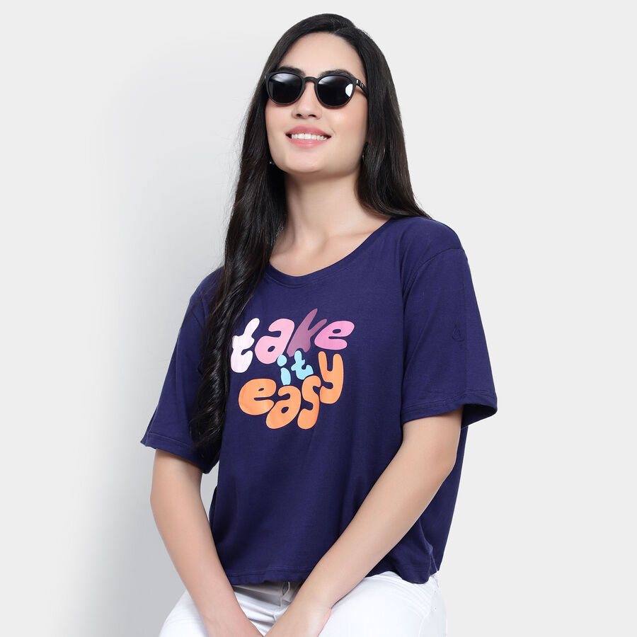 Round Neck T-Shirt, Navy Blue, large image number null