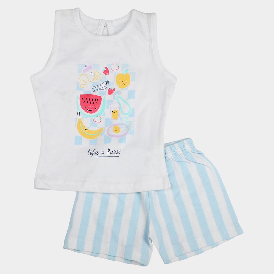 Infants Light Blue Cotton Crew Neck Casual Upper and Bottom Set, Light Blue, large