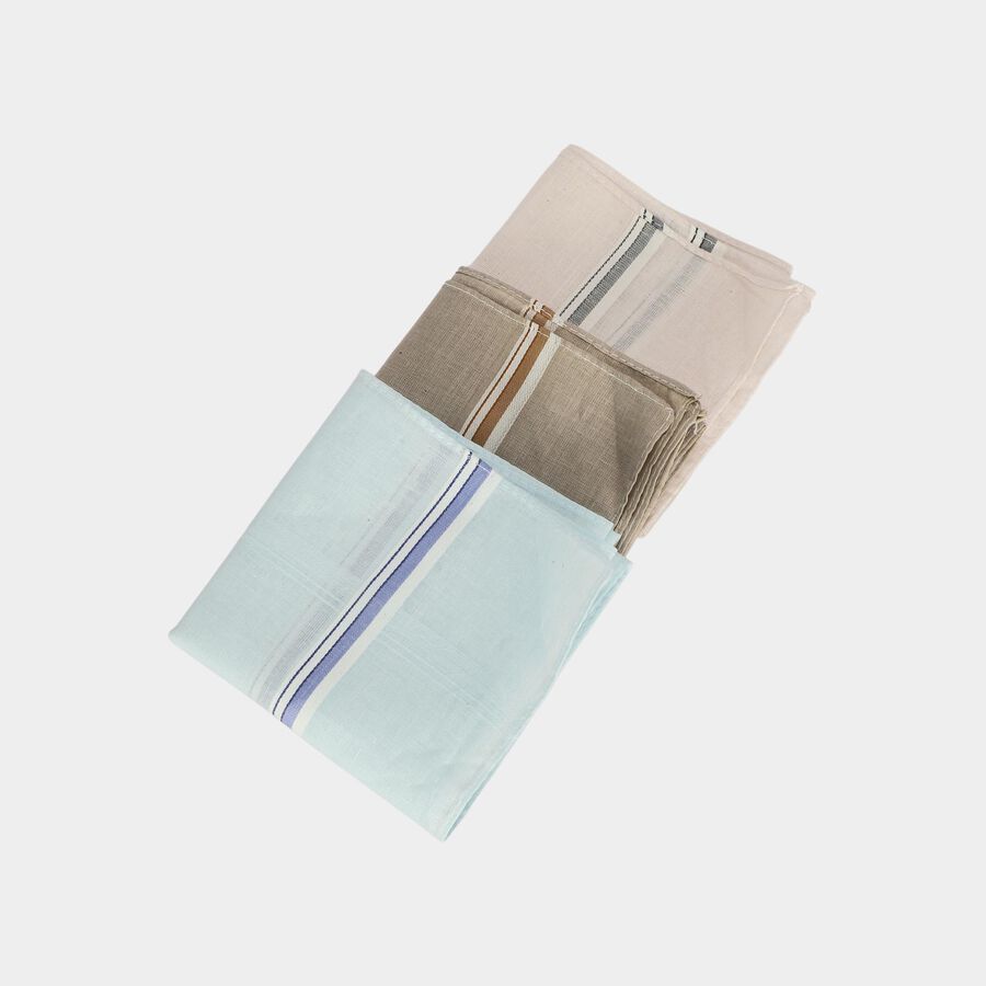 Men's Khaki Striped Pack of 3 Handkerchief, खाकी, large