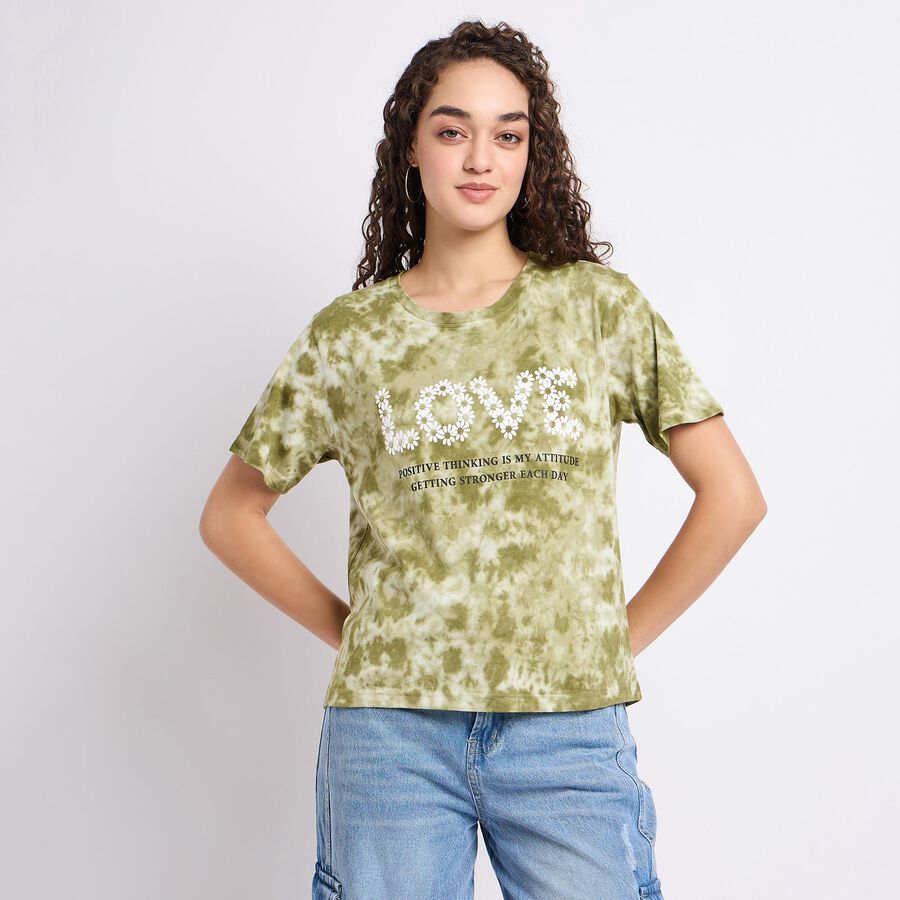 Ladies' 100% Cotton Round Neck T-Shirt, हल्का हरा, large
