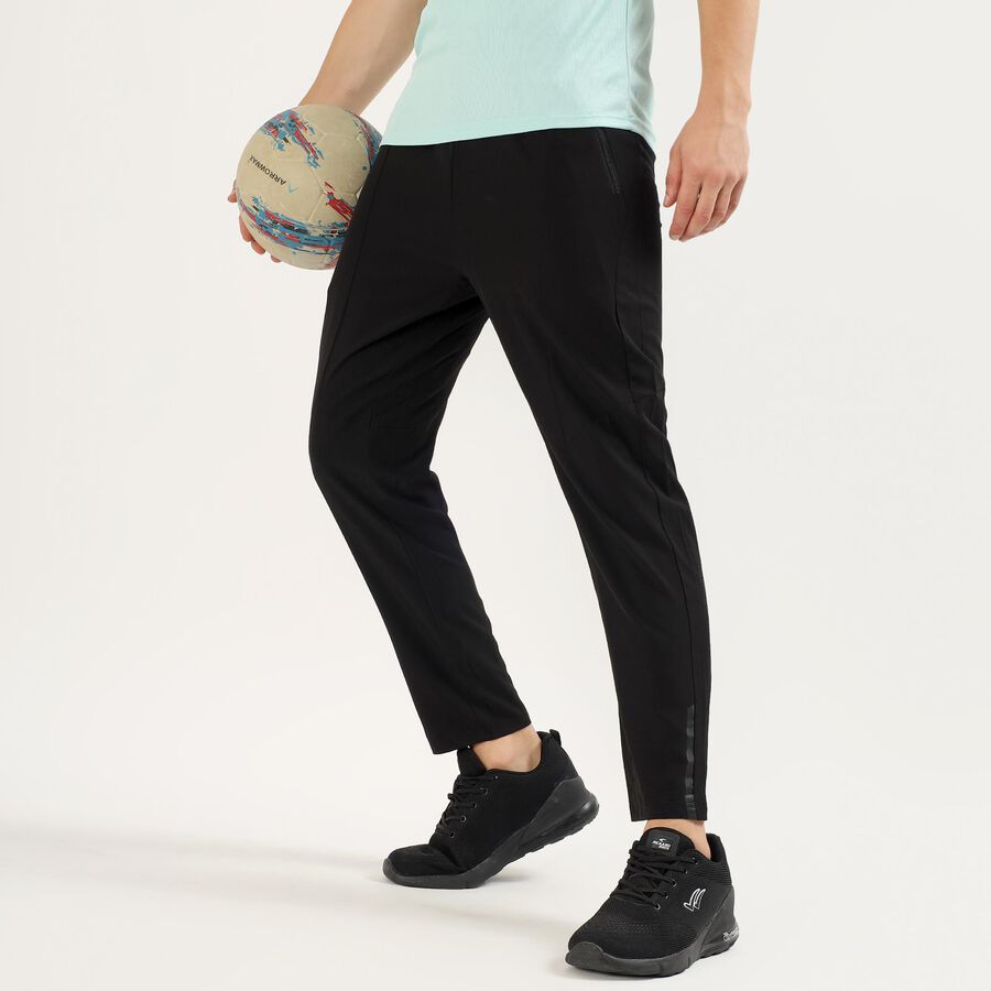 Men's Jet Black Slim Fit Reflective Detail Track Pants, Black, large