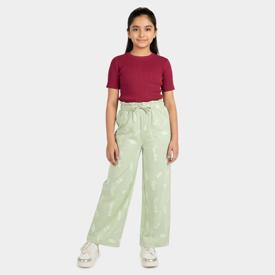 Girls' Mint Light Green Printed Drawstring Pyjama, Light Green, large