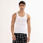 Boys' Bright White Cotton Round Neck Sleeveless Vest, White, small image number null