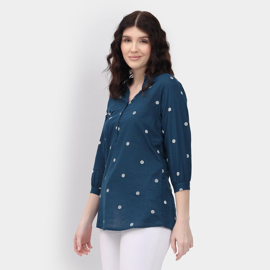 Ladies' 100% Cotton Kurti , Teal Blue, large image number null