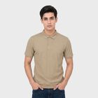 Men's Beige Collared Polo Collared Half Sleeves T-Shirt, गहरा पीला, small