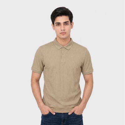 Men's Beige Collared Polo Collared Half Sleeves T-Shirt