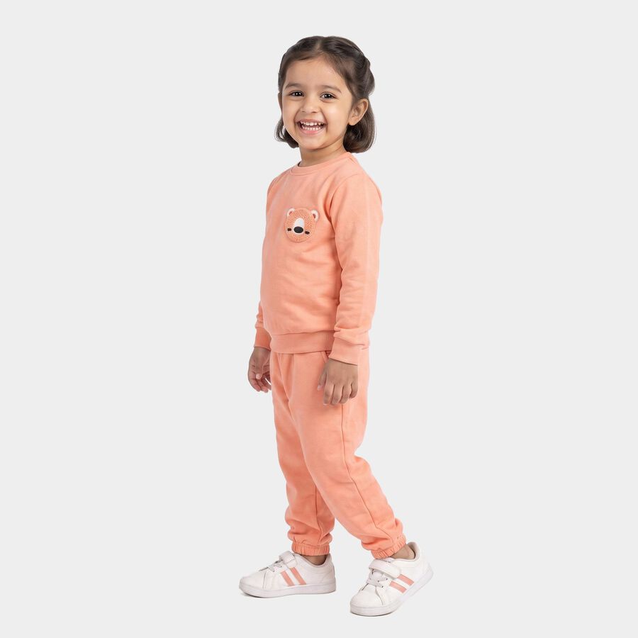 Girls Peach Round Neck Lounge Hipster Set, पीच, large