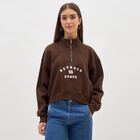 Women's Dark Chocolate Brown Half Zip Casual Sweatshirt, भूरा, small image number null