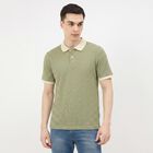 Men's Green Polo Neck Striped T-Shirt, हल्का हरा, small