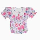 Girls White Round Neck Romantic Floral T-Shirt, ऑफ व्हाइट, small