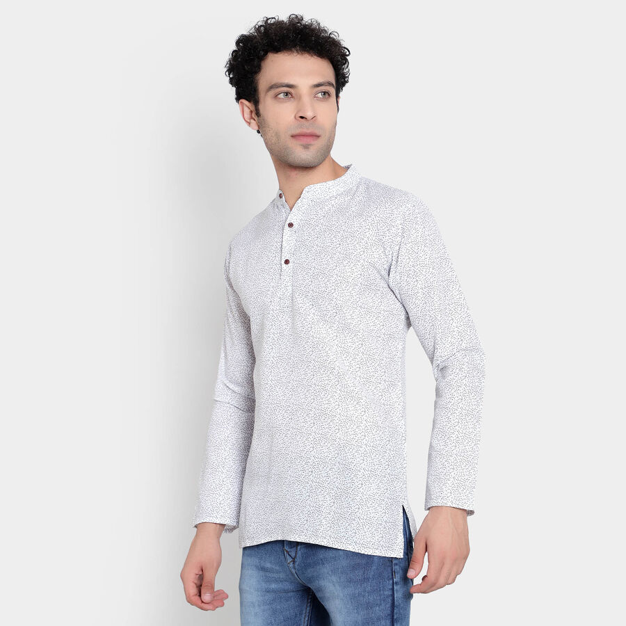 Printed Mandarin Collar Kurta, White, large image number null