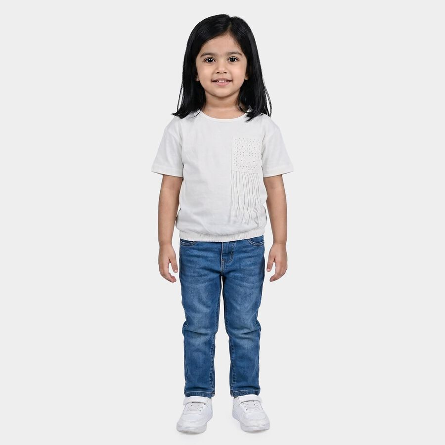 Girls White Cotton Round Neck Regular T-Shirt, सफ़ेद, large