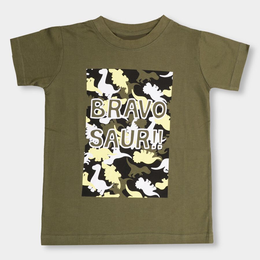 Boys' 100% Cotton Half Sleeves T-Shirt , Olive, large image number null