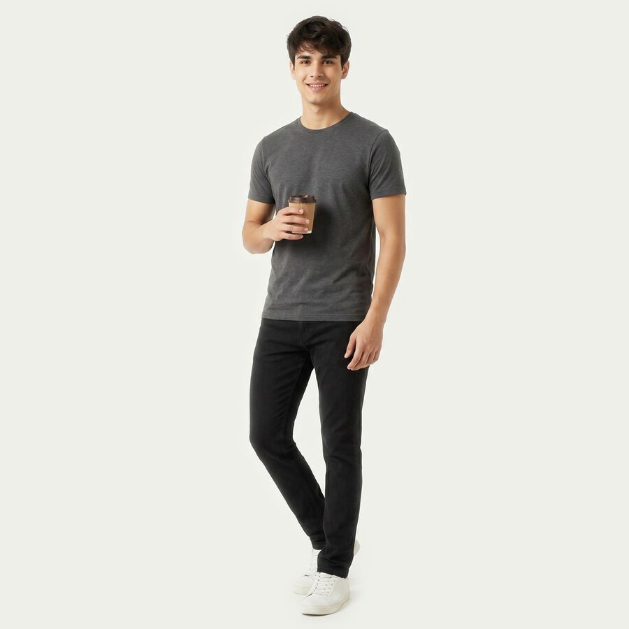 Men's Dark Grey Slim Fit Solid Jeans, Dark Grey, large