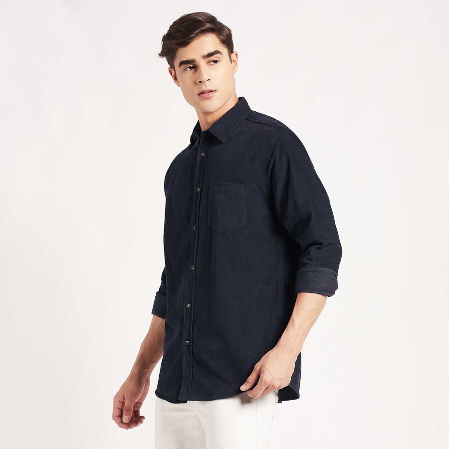 Solid Cotton Casual Shirt, Navy Blue, large image number null