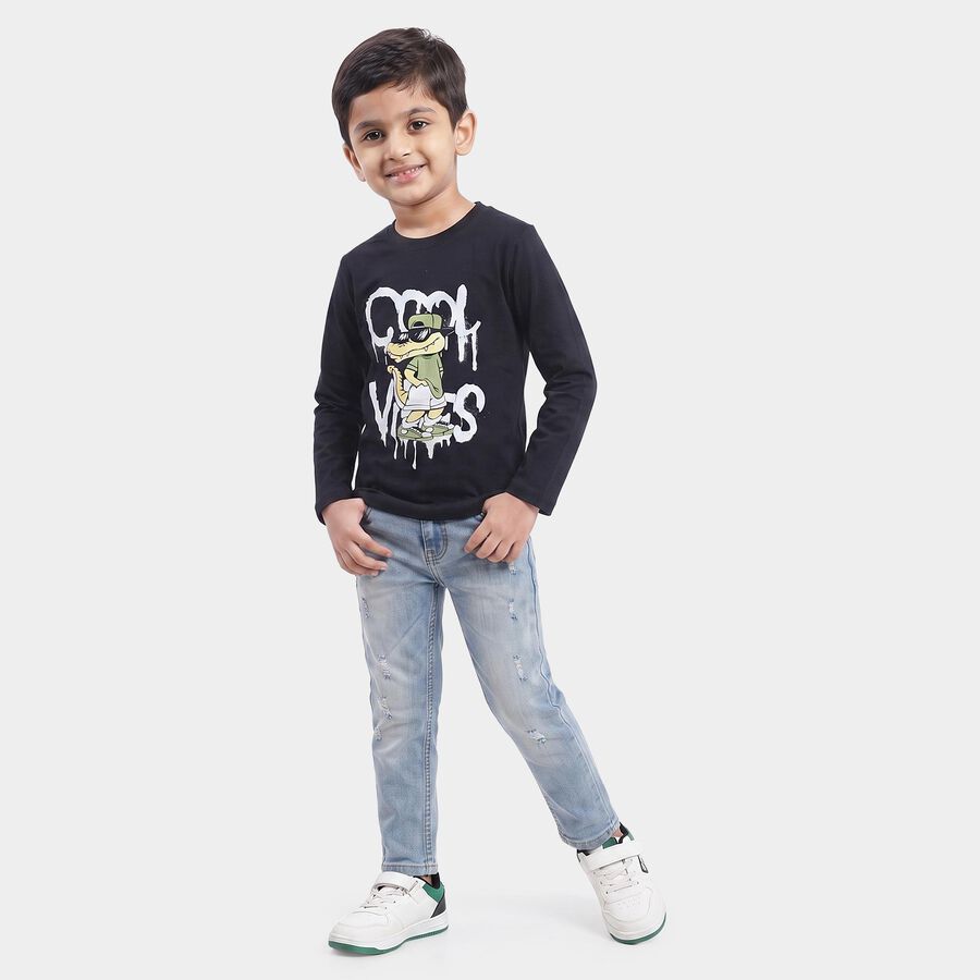 Boys Navy Blue Cotton Blend Crew Neck Regular Boys T-Shirt, Navy Blue, large