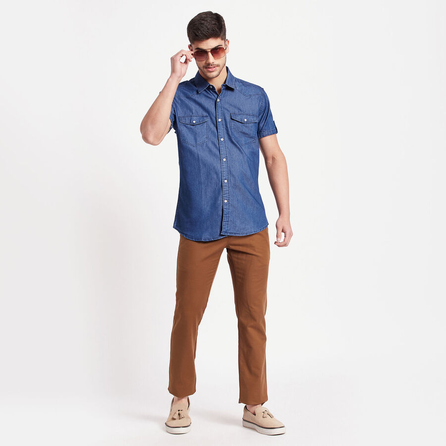 Cotton Solid Casual Shirt, Melange Blue, large image number null