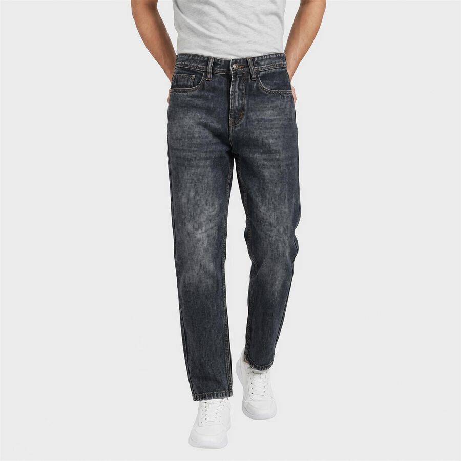 Men's Dark Blue Straight Fit Faded Jeans, Dark Blue, large