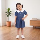 Girls' Blue Fit and Flare Lace Collar Frock, मध्यम नीला, small