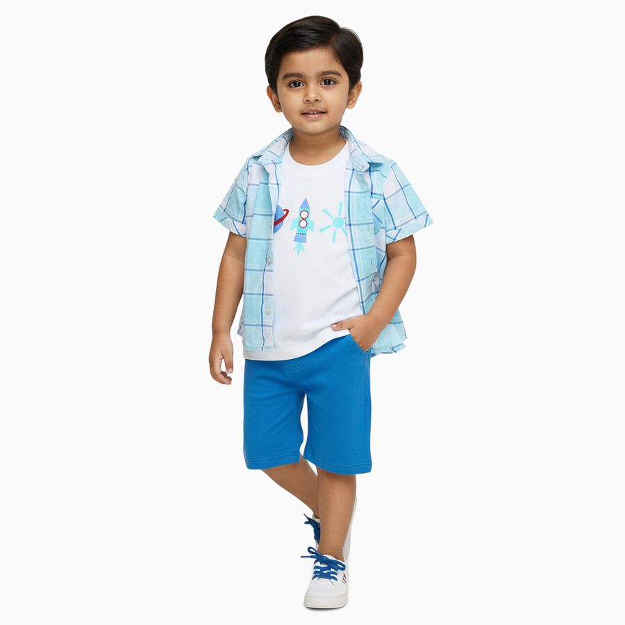 Infants Light Sky Blue Cotton Half Sleeve Classic Casual Shirt, Light Blue, large image number null