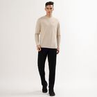 Men's Light Beige Crew Neck Casual T-Shirt, Beige, small image number null