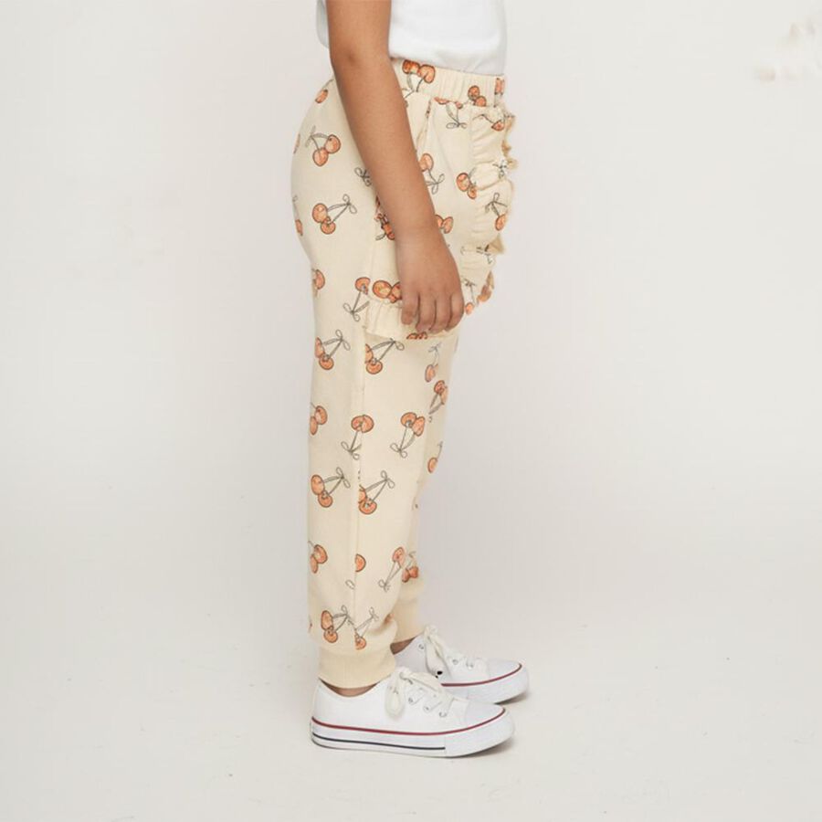 Girls' Cream Cherry Printed Elastic Waist Pyjama, ऑफ व्हाइट, large image number null