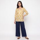 Women's Yellow Notch Neck Floral Printed Kurti, मस्टर्ड, small