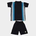 Boys Navy Blue Polo Neck Striped Baba Suit, Navy Blue, small