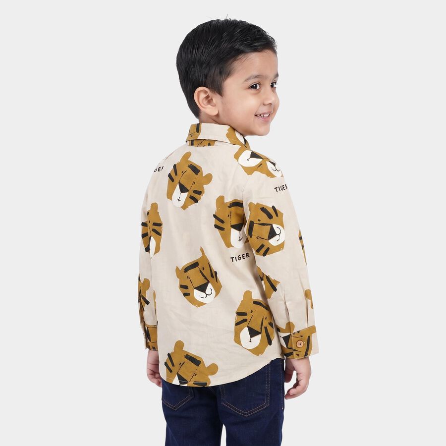 Boys Beige Cotton Long Sleeve Collar Shirt, गहरा पीला, large