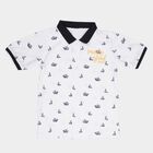 Boys' White Cotton Polo Neck Printed T-Shirt, White, small