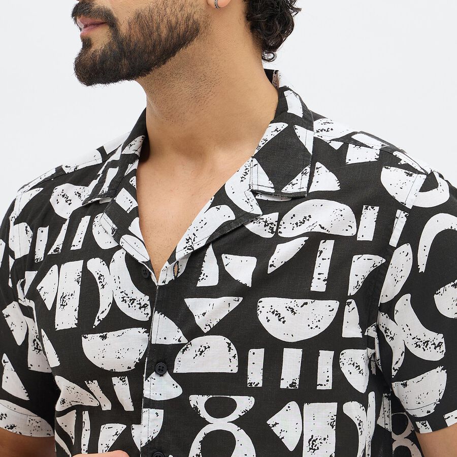 Men's Dusty Charcoal Black Cotton Half Sleeve Cuban Collar Casual Shirt, Black, large image number null